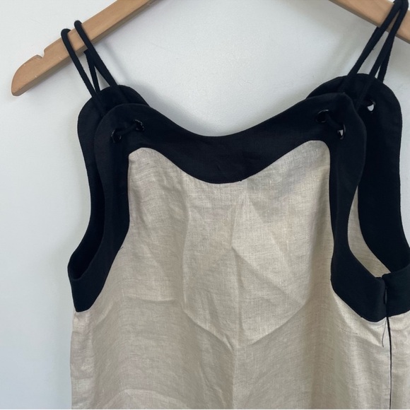 NWT STAUD Renata Scallop Linen Dress in Natural/Black size L - Picture 4 of 6